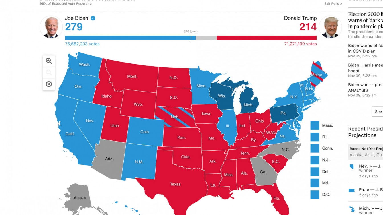 Screenshot der Karten-Darstellung auf ABC-News (c) 1000things US Wahl 2020 Tweets