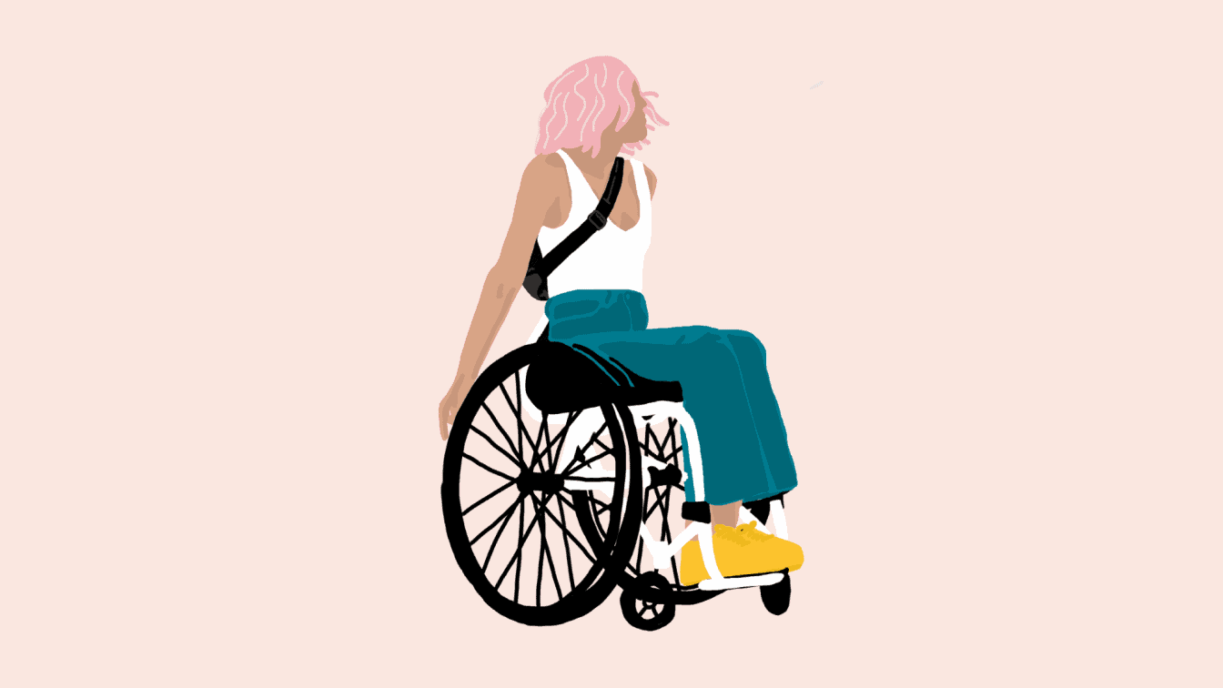 Sandra Spiegl | 1000things Illustration einer Frau im Rollstuhl (c) Sandra Spiegl | 1000things