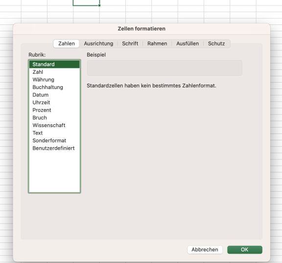 Excel Zellen formatieren