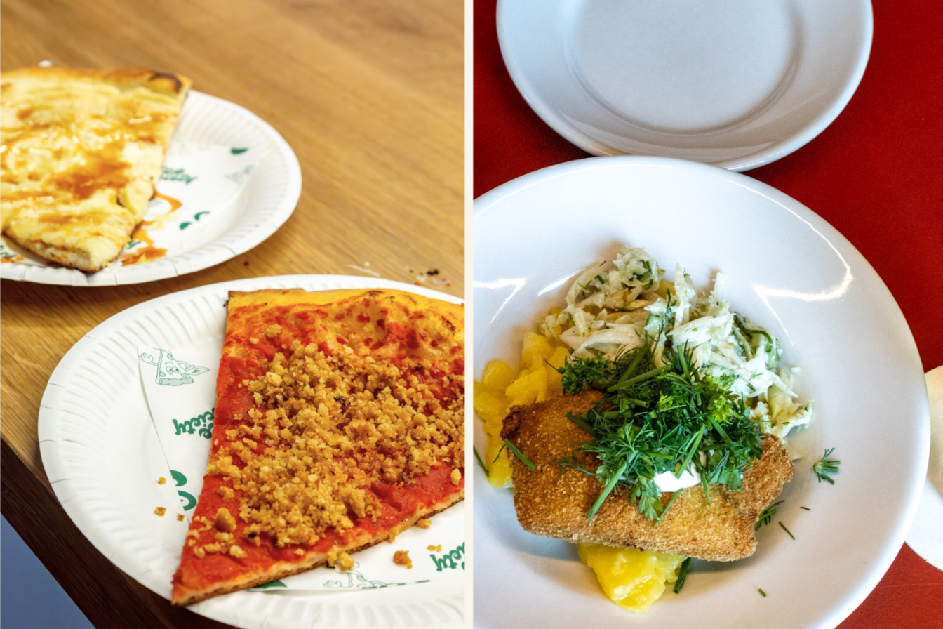 Die besten Food Spots in BErlin Mitte, links Pizza von Slice Society, rechts bei Trio Berlin