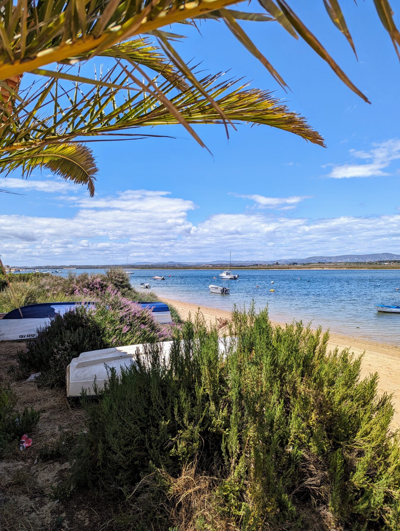 idyllischer Strand mit Blick aufs Meer nahe der Stadt Faro in Portugal
