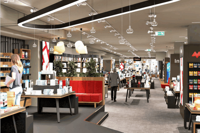 Ein digitales rendering des neuen Morawa Flagship Stores in Wien.