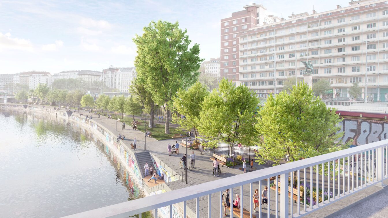 (c) Renderings Ulli Sima Präsentation Renderings zeigen den Donaukanal mit den geplanten Änderungen für mehr Grün