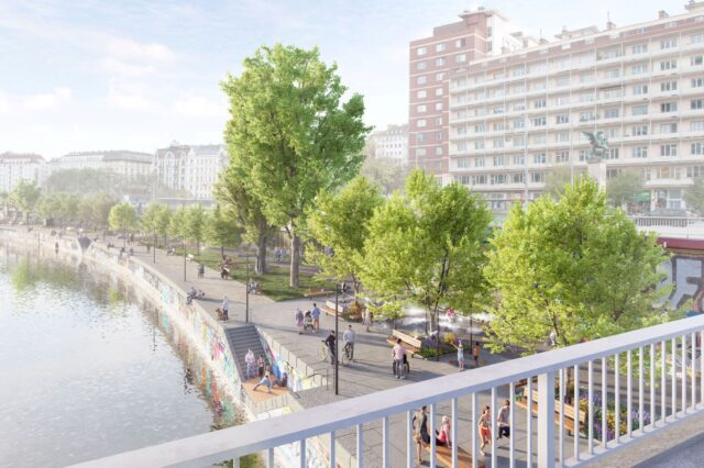 Renderings zeigen den Donaukanal mit den geplanten Änderungen für mehr Grün