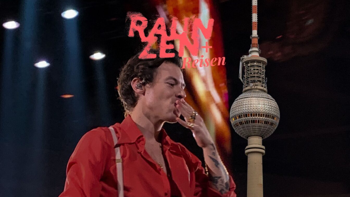 (c) Sam Gracie | dupe Ein Bild vom Harry Styles während eines Konzerts, der eine Kusshand in Richtung Fernsehturm von Berlin wirft.