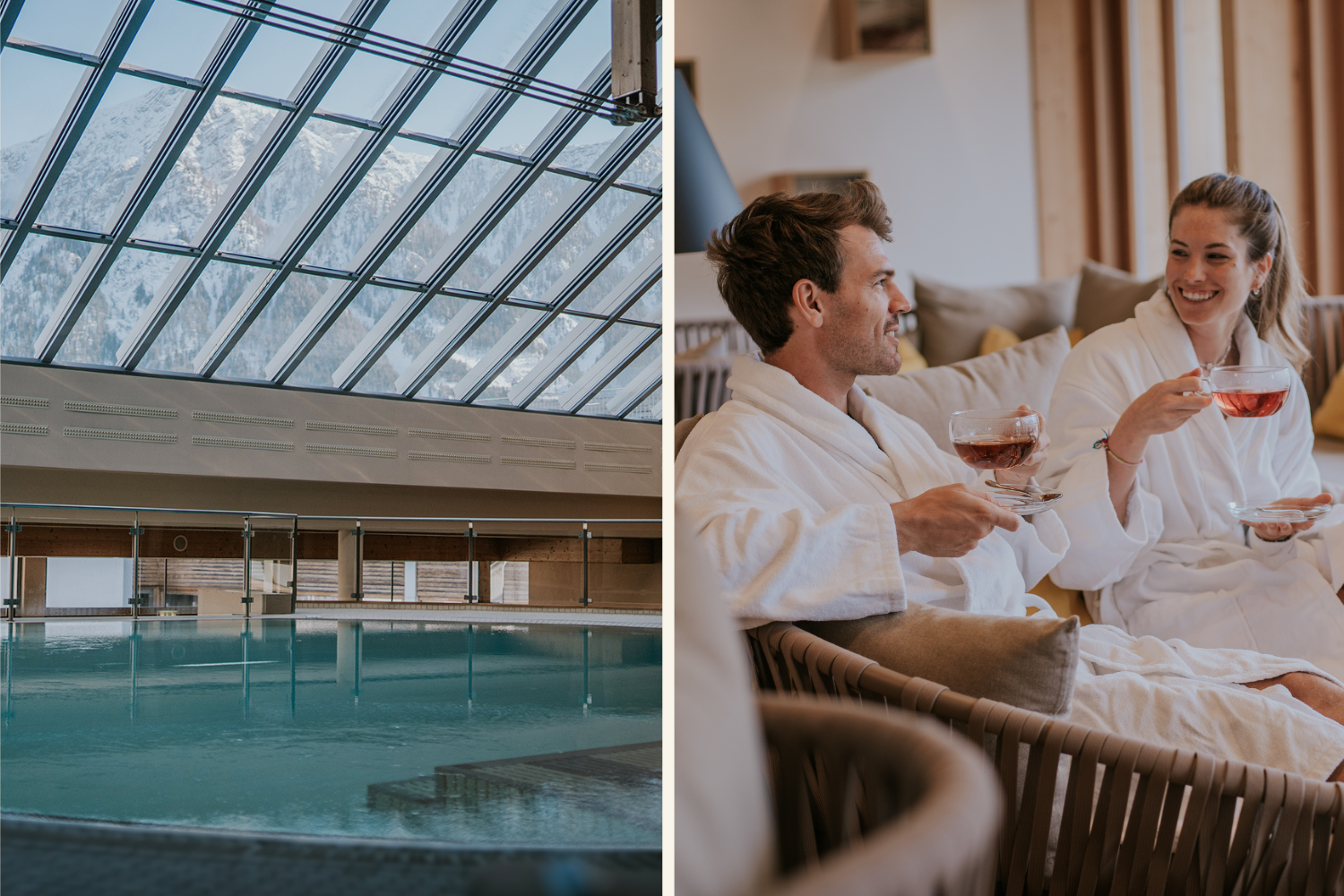 Collage mit Hotelpool und Menschen im Bademantel (c) tinksi