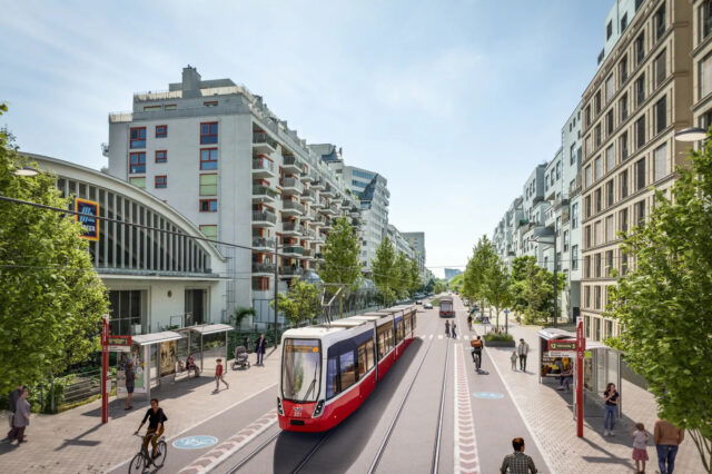 eine Visualisierung der neuen Straßenbahnlinie 12, die voraussichtlich ab Herbst 2025 in Wien fahren soll