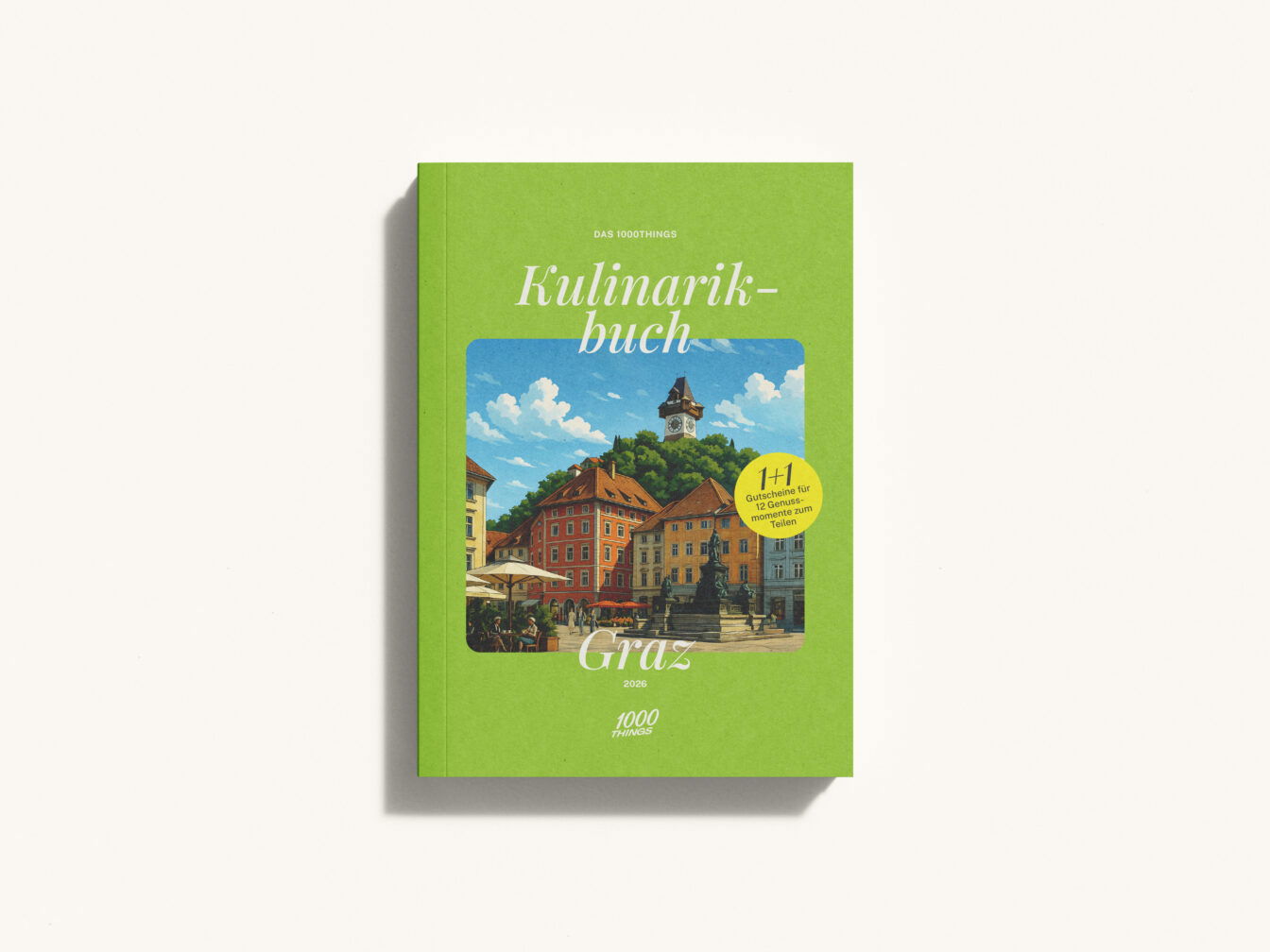 Mockup des 1000things Kulinarikbuchs: Graz 2026