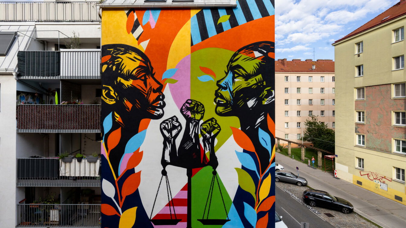 Graffiti von Osa Seven (Nigeria) in der Arndtstraße 42. © Jolly Schwarz Graffiti in der Arndtstraße 42 in Meidling (Calle Libre)