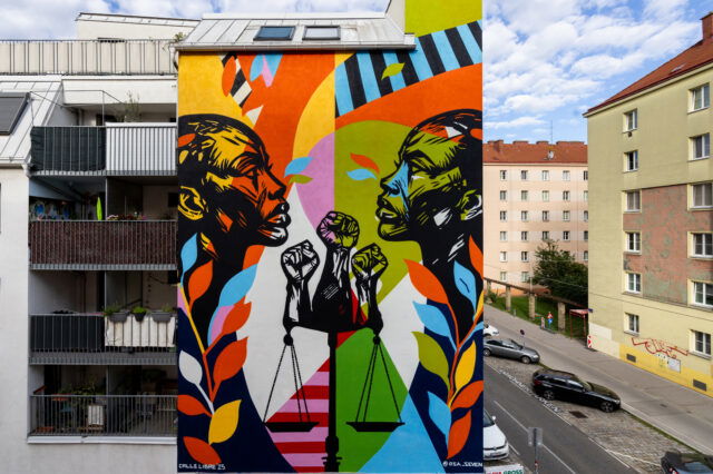 Graffiti von Osa Seven (Nigeria) in der Arndtstraße 42. © Jolly Schwarz Graffiti in der Arndtstraße 42 in Meidling (Calle Libre)