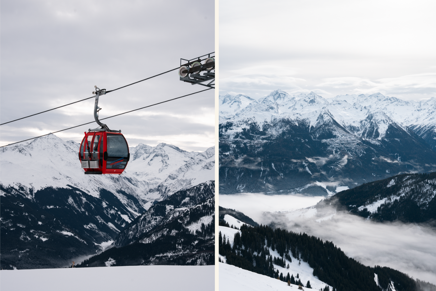 Collage mit Ski-Gondel und Berge mit Schnee (c) Michelle Doninger | 1000things
