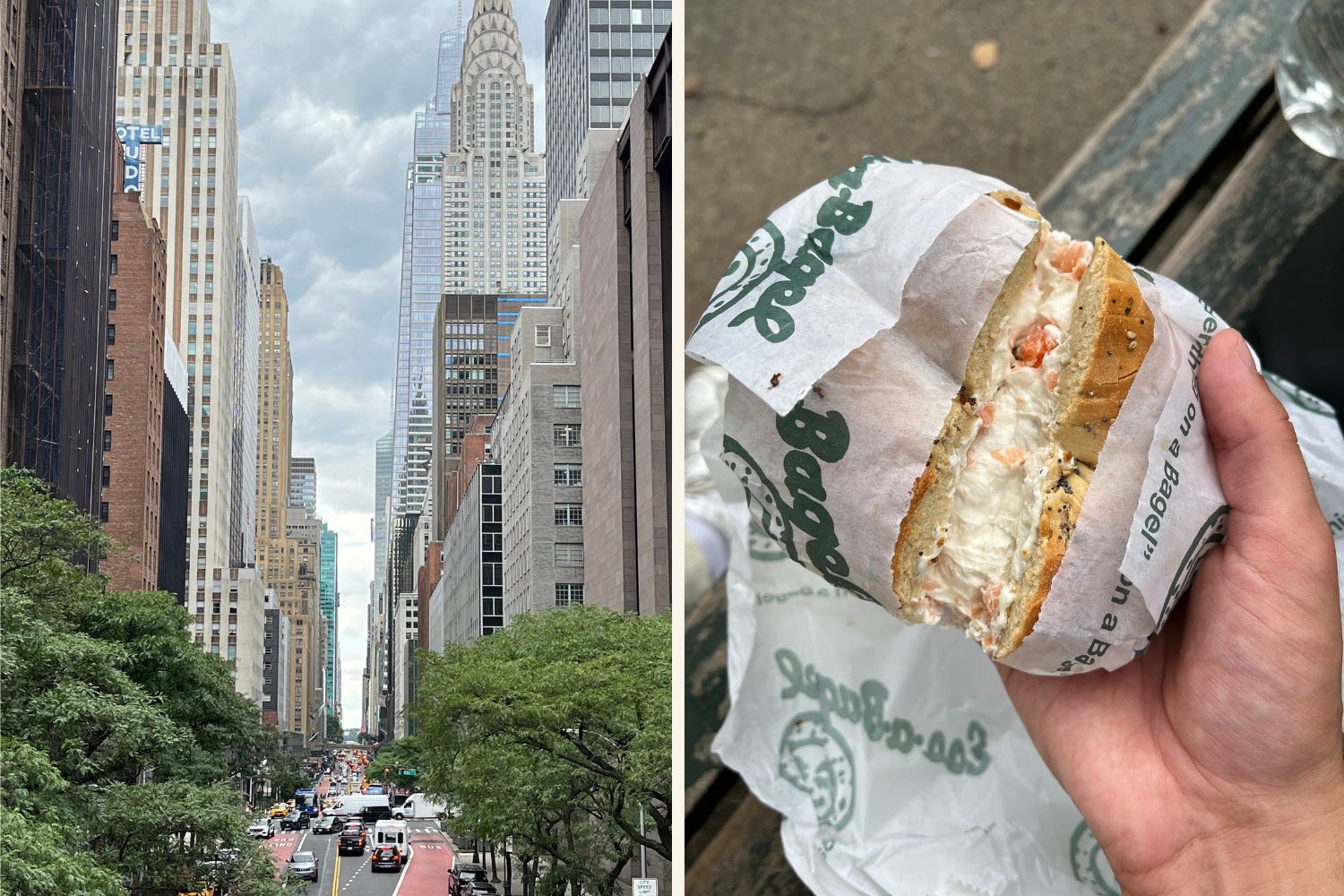 Die Skyline von Manhattan und ein Lox Bagel.