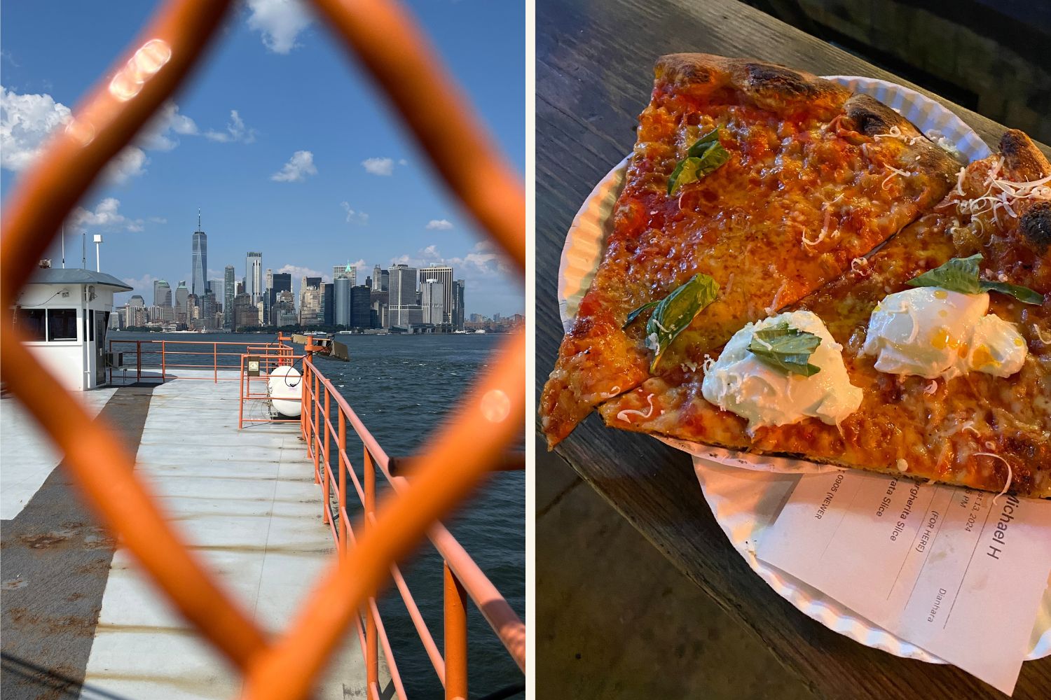 Der Ausblick auf Manhattan von der Staten Island Ferry und New York Style Pizza.