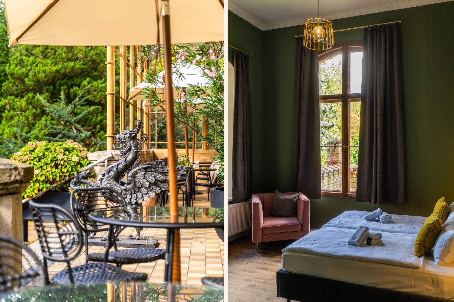 Zimmer und Vorgarten im Schloss Neetzow