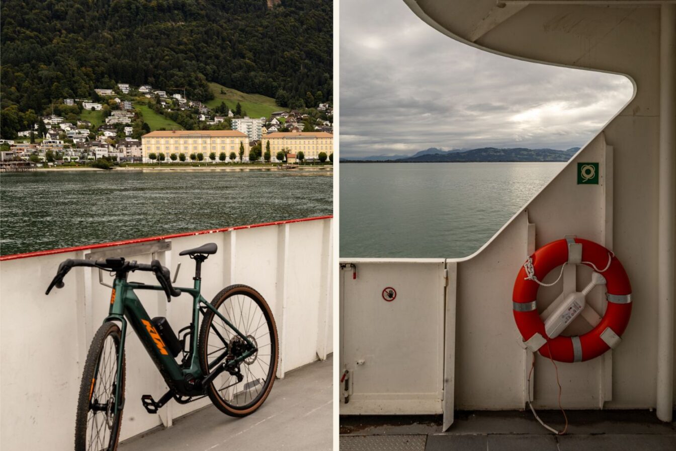 Fähre mit Rad mit Blick auf Bregenz