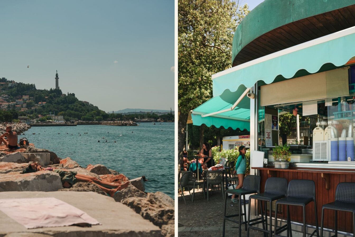 Am Barcola Beach in Triest kann man wunderbar Baden gehen oder sich an einem der Kioske einen Drink holen