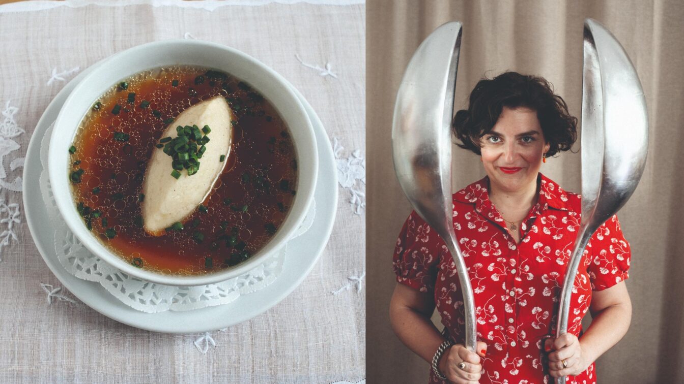 (c) Olivia Wimmer / Brandstätter Verlag Grießnockerl Suppe aus dem Wirtshaus Zur Herknerin in Wien und die Wirtin Stefanie Herknerin