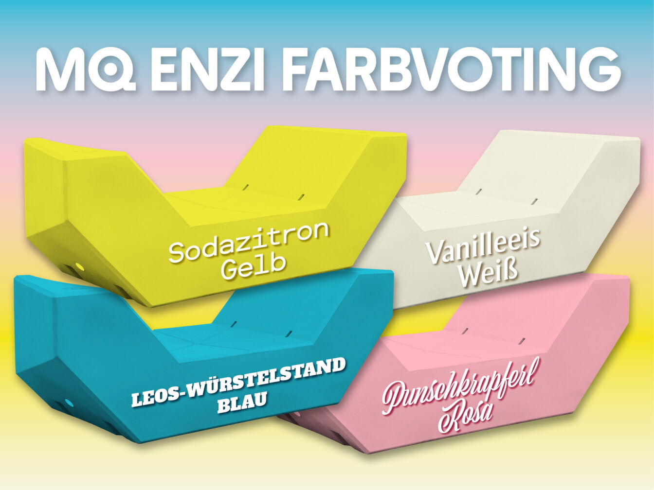 die vier Farben, die beim Enzi-Farbvoting fürs MQ 2026 zur Auswahl stehen