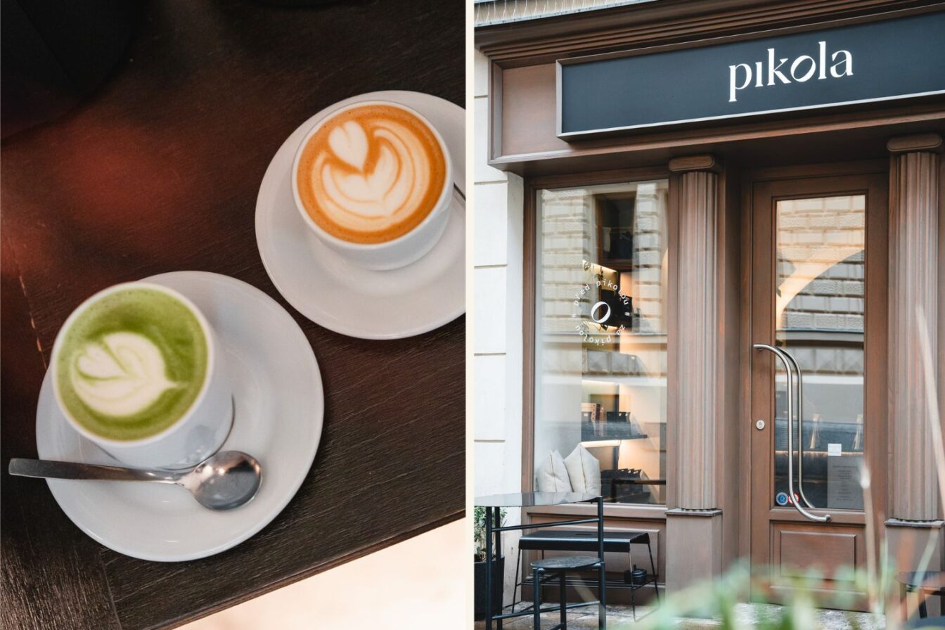 Kaffee und Matcha mit Latte Art im Pikola in Brno