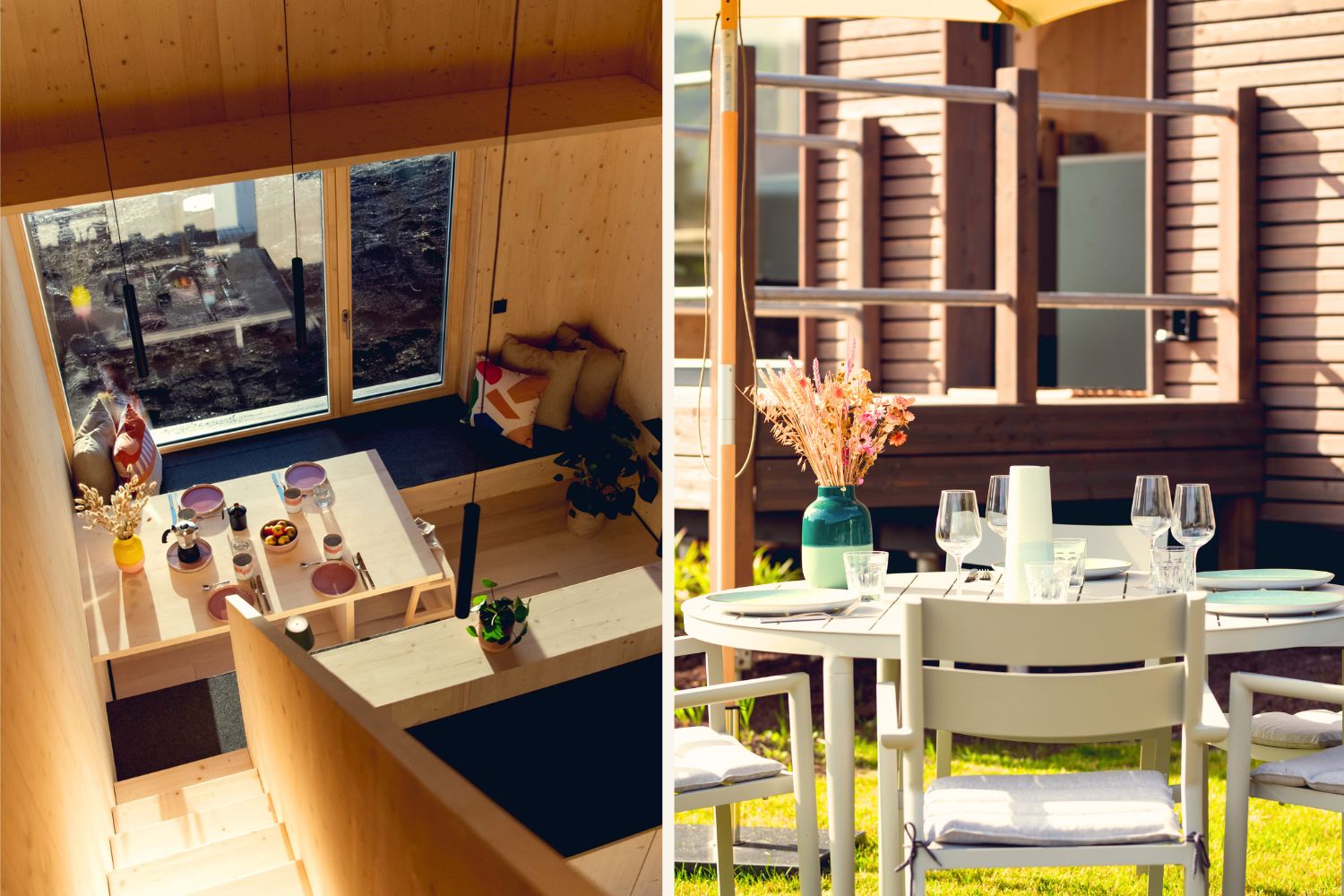 Der Innen- und Außenbereich der mlab.relax Eifel Cabins in NRW