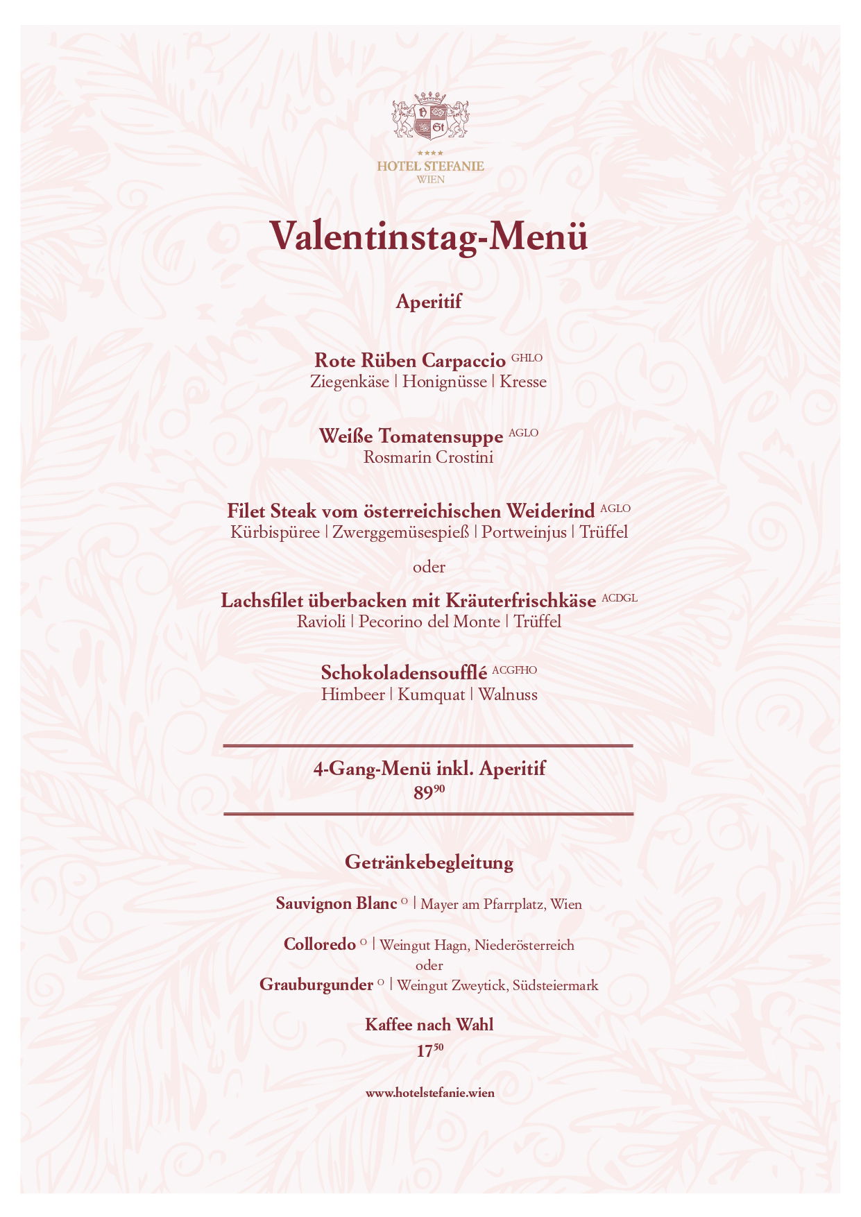 das Valentinstagsmenü 2026 im Hotel Stefanie in Wien