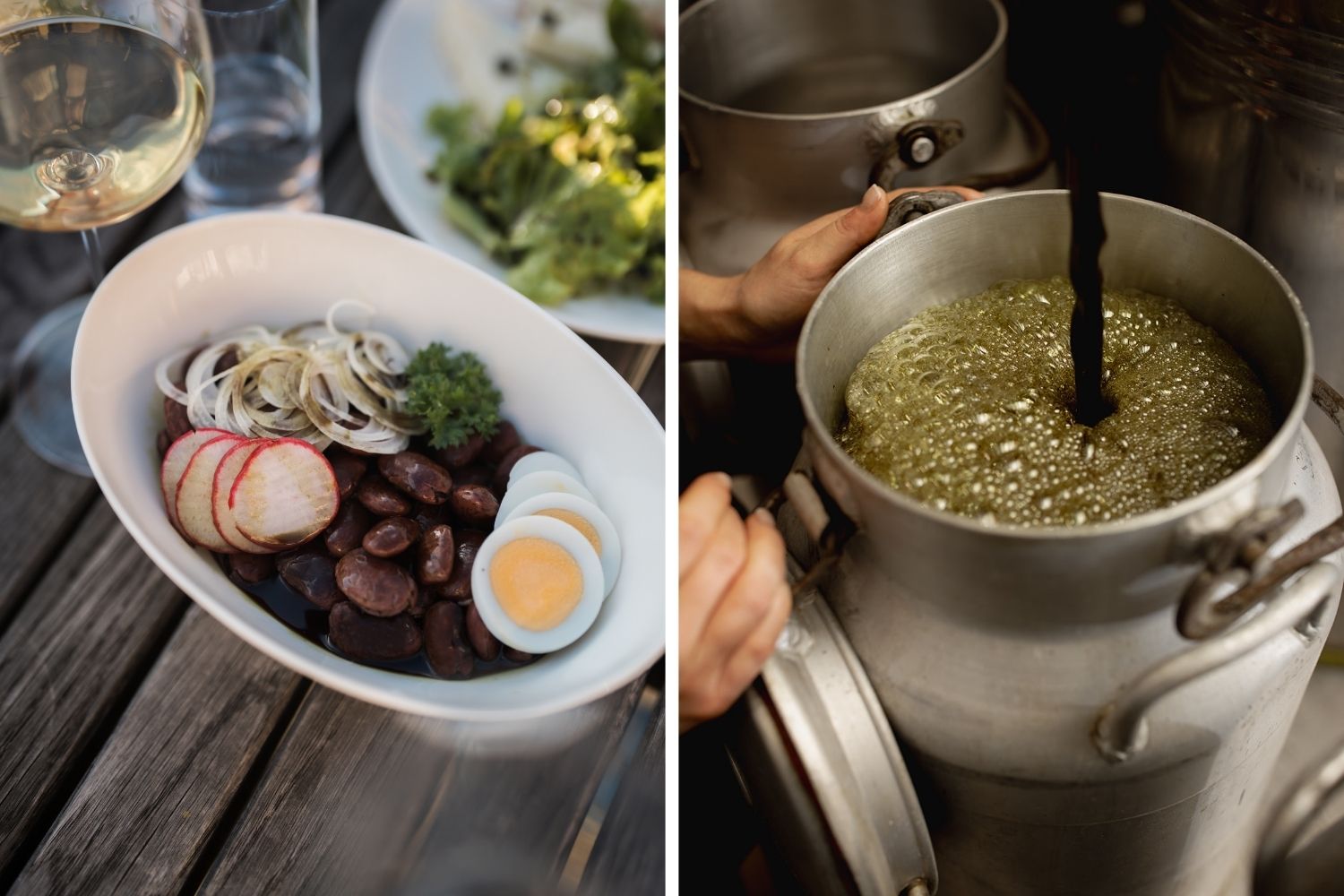 Steirischer Käferbohnensalat und Kürbiskernöl in der Presse