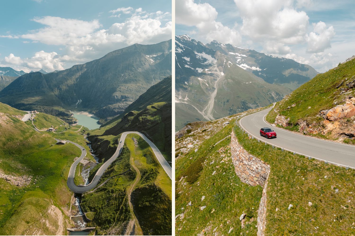 Auto fährt auf der Großglockner Hochalpenstraße