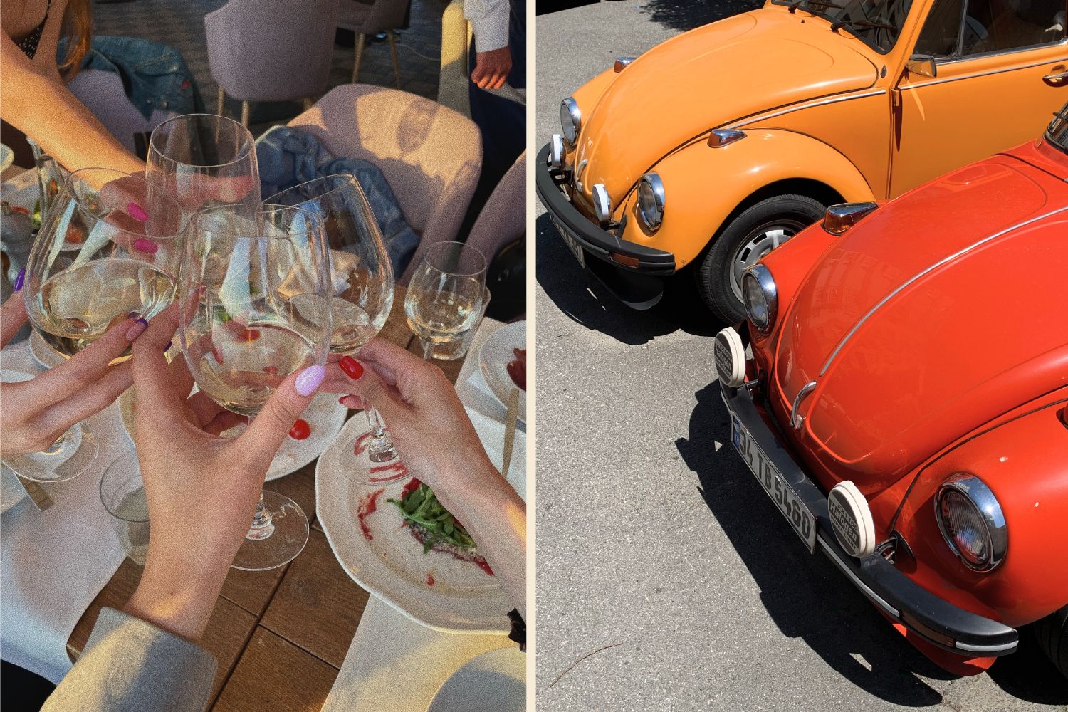 Links Sommerparty, rechts Autos