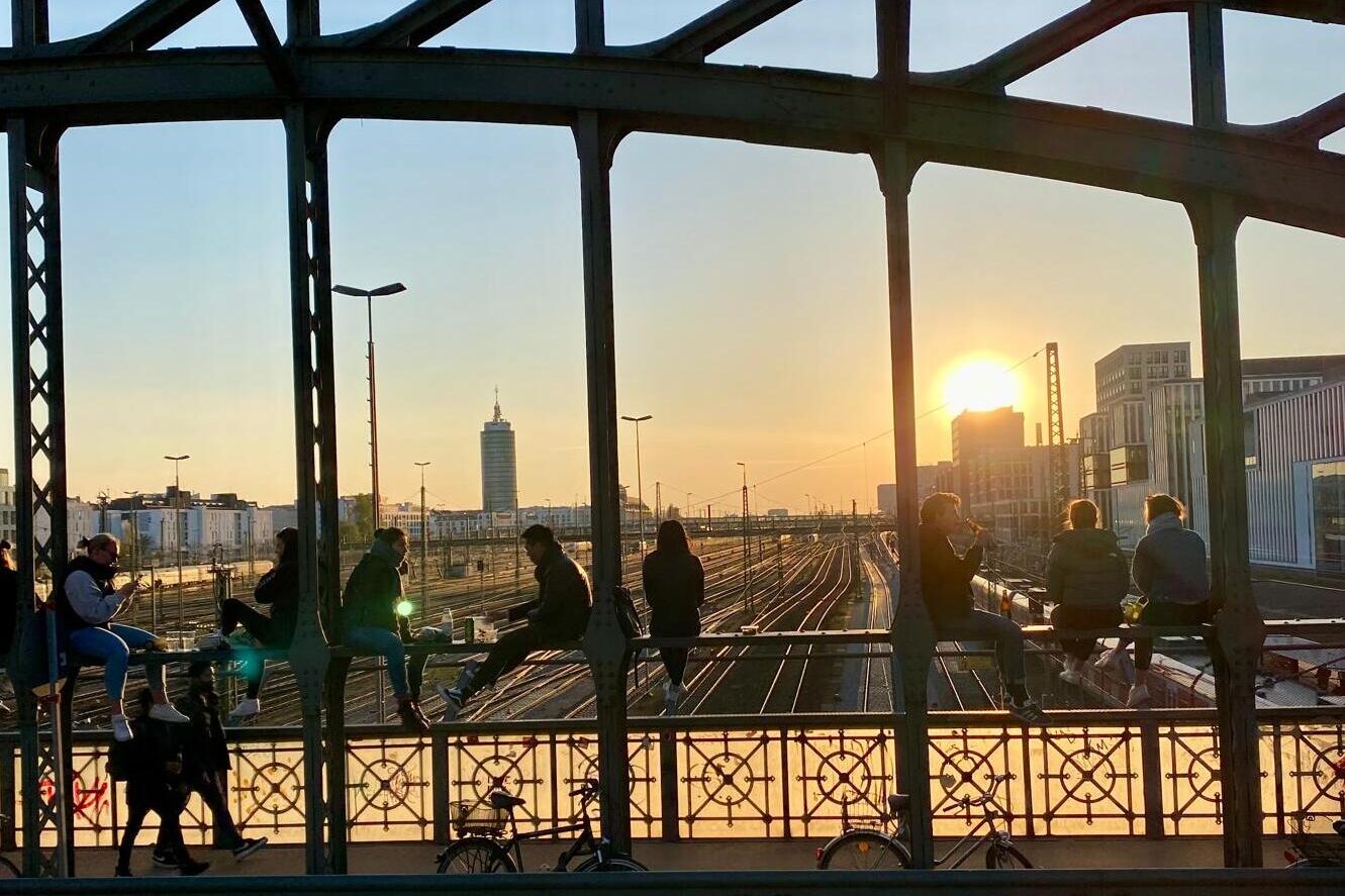 Sonnenuntergang in München auf der Hackerbrücke