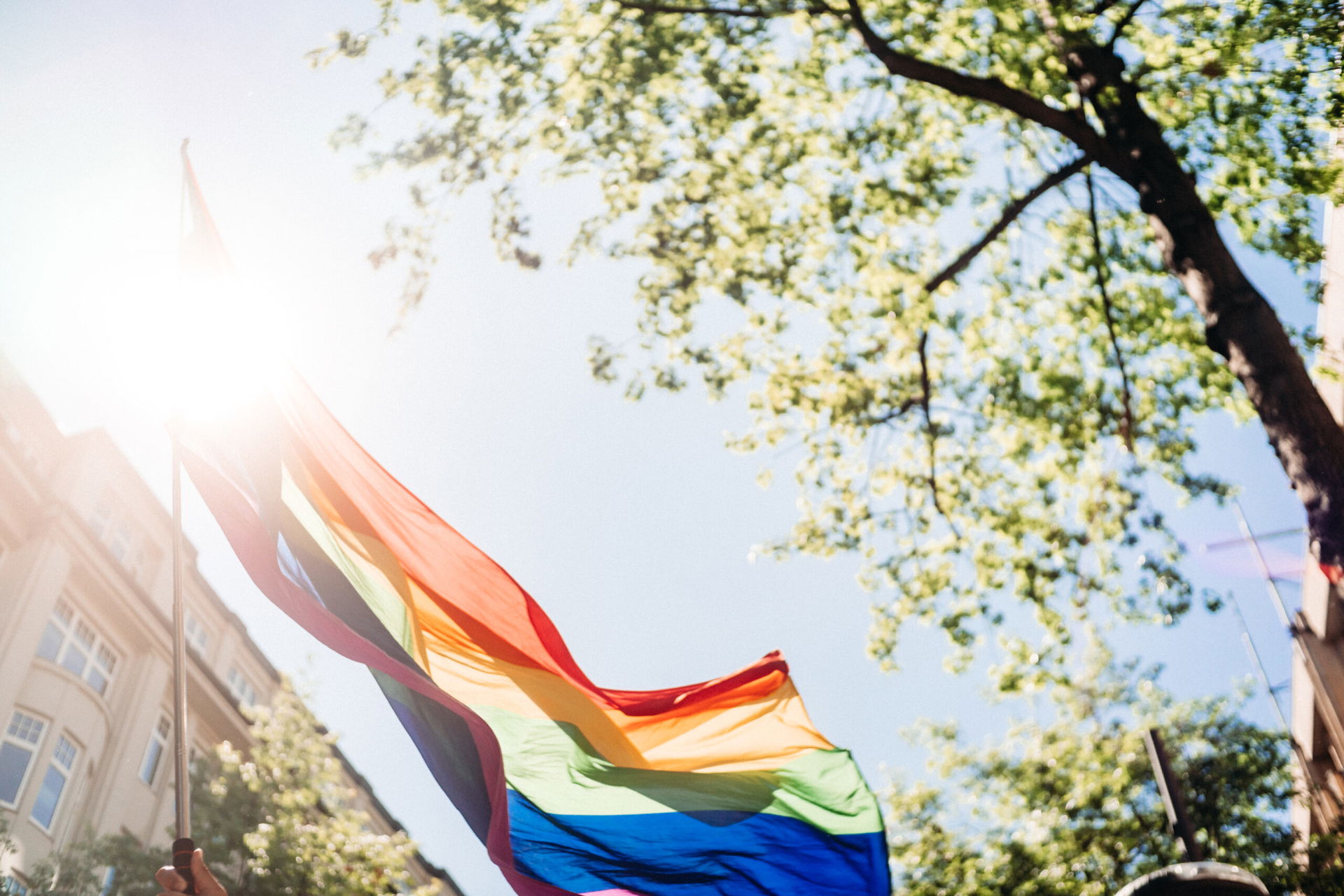 Regenbogenflagge im Wind