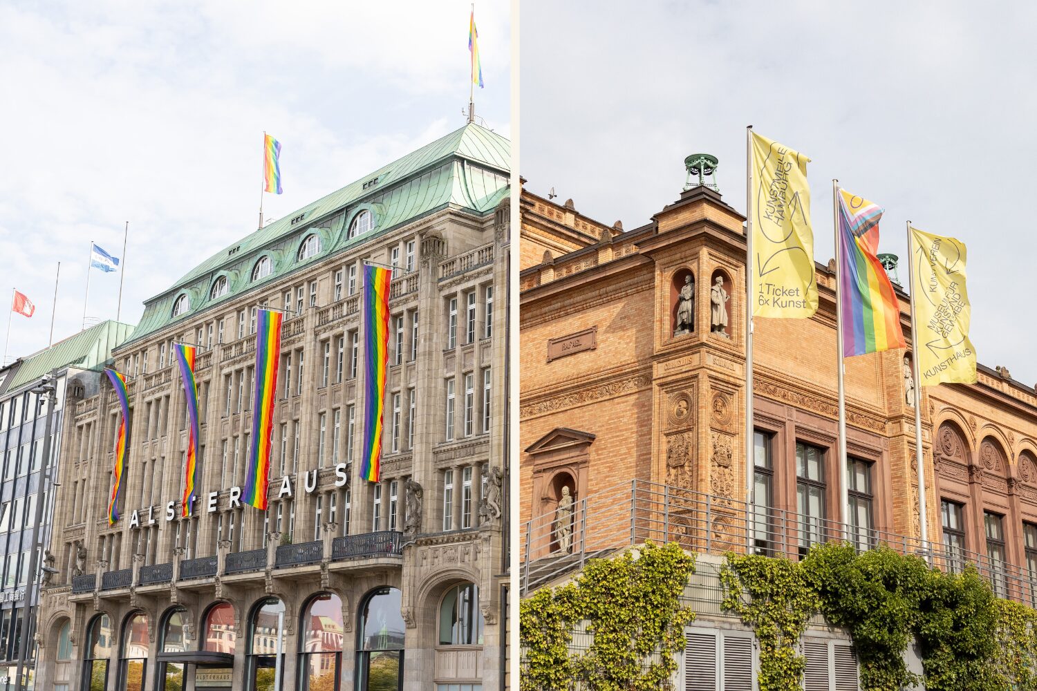 Hamburger Gebäude mit Pride Flaggen