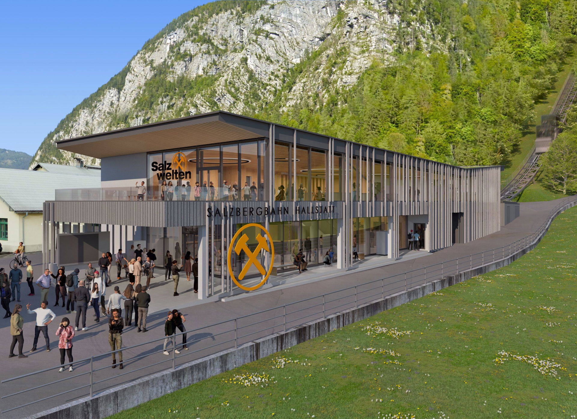 Die Talstation der neuen Salzbergbahn in Hallstatt