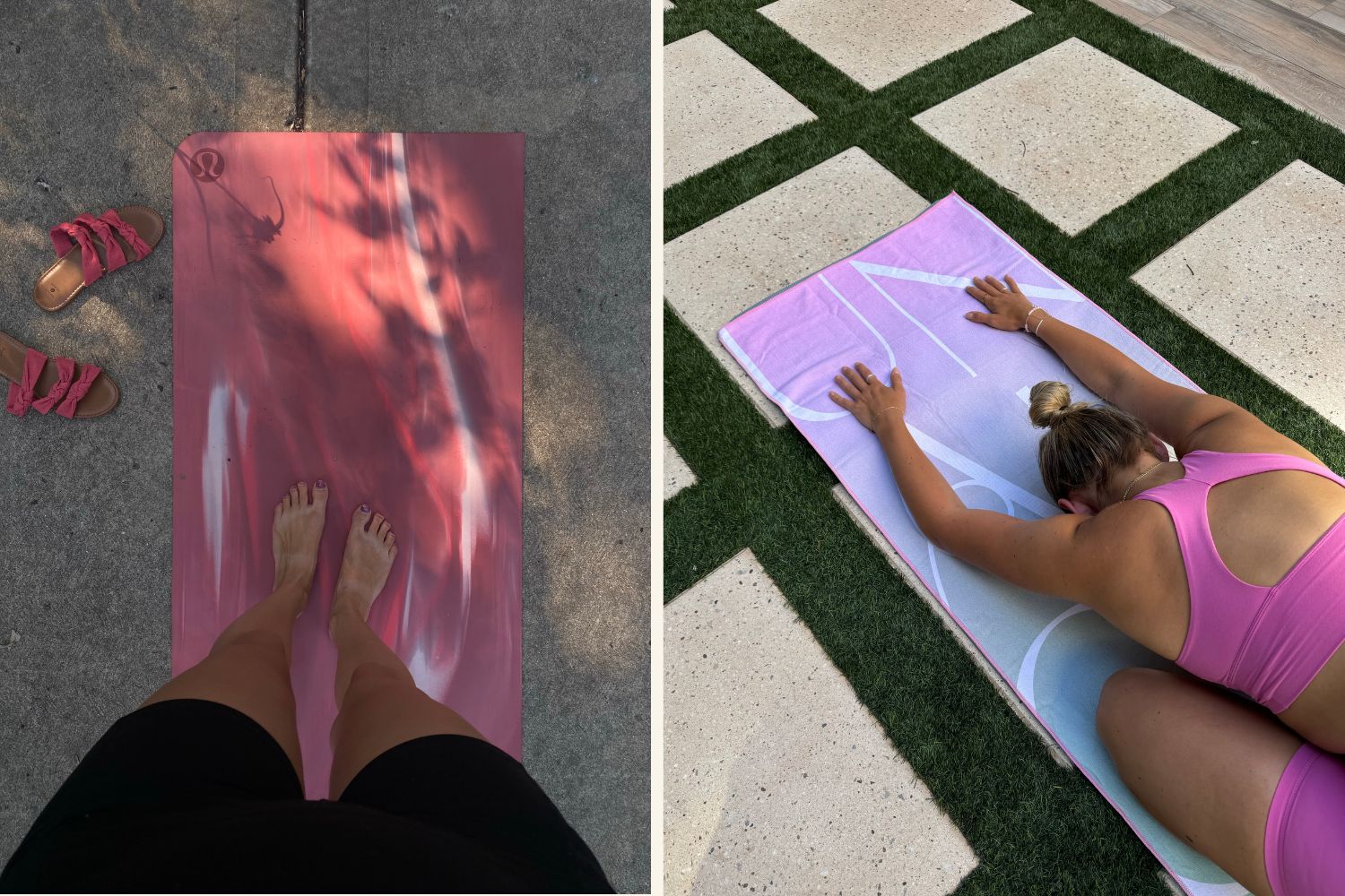 Personen stehen und liegen auf Yogamatten