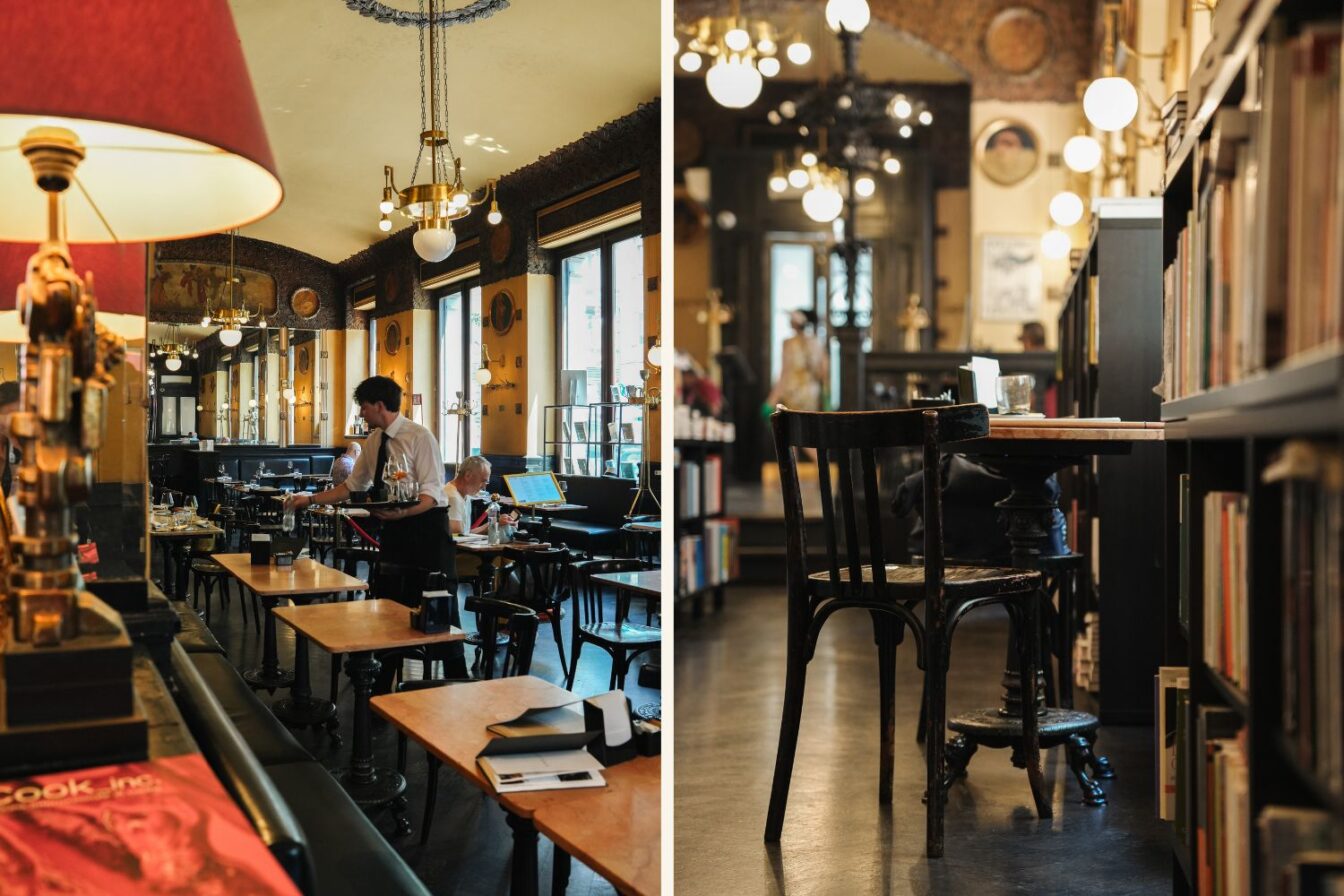 Im Café San Marco in Triest erhält man Original Triester Kaffee und kann gleichzeitig in zahlreichen Büchern stöbern.