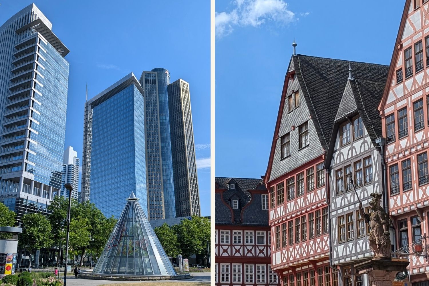 Frankfurt Collage mit Wolkenkratzern und Fachwerkhäusern