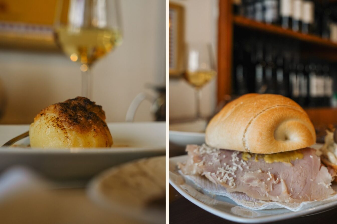 In Triest gibt es deftige Speisen wie Schinkenbrot mit Kren und Senf oder Marillenknödel in traditionellen Buffets.