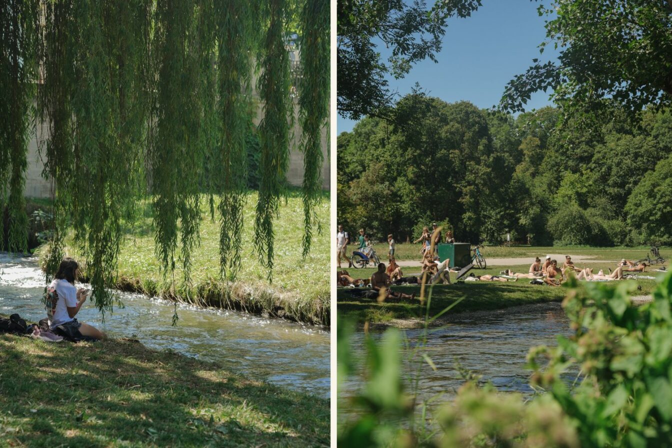 An der Isar und am Eisbach können Münchner*innen sich gut abkühlen während der Hitzewelle.