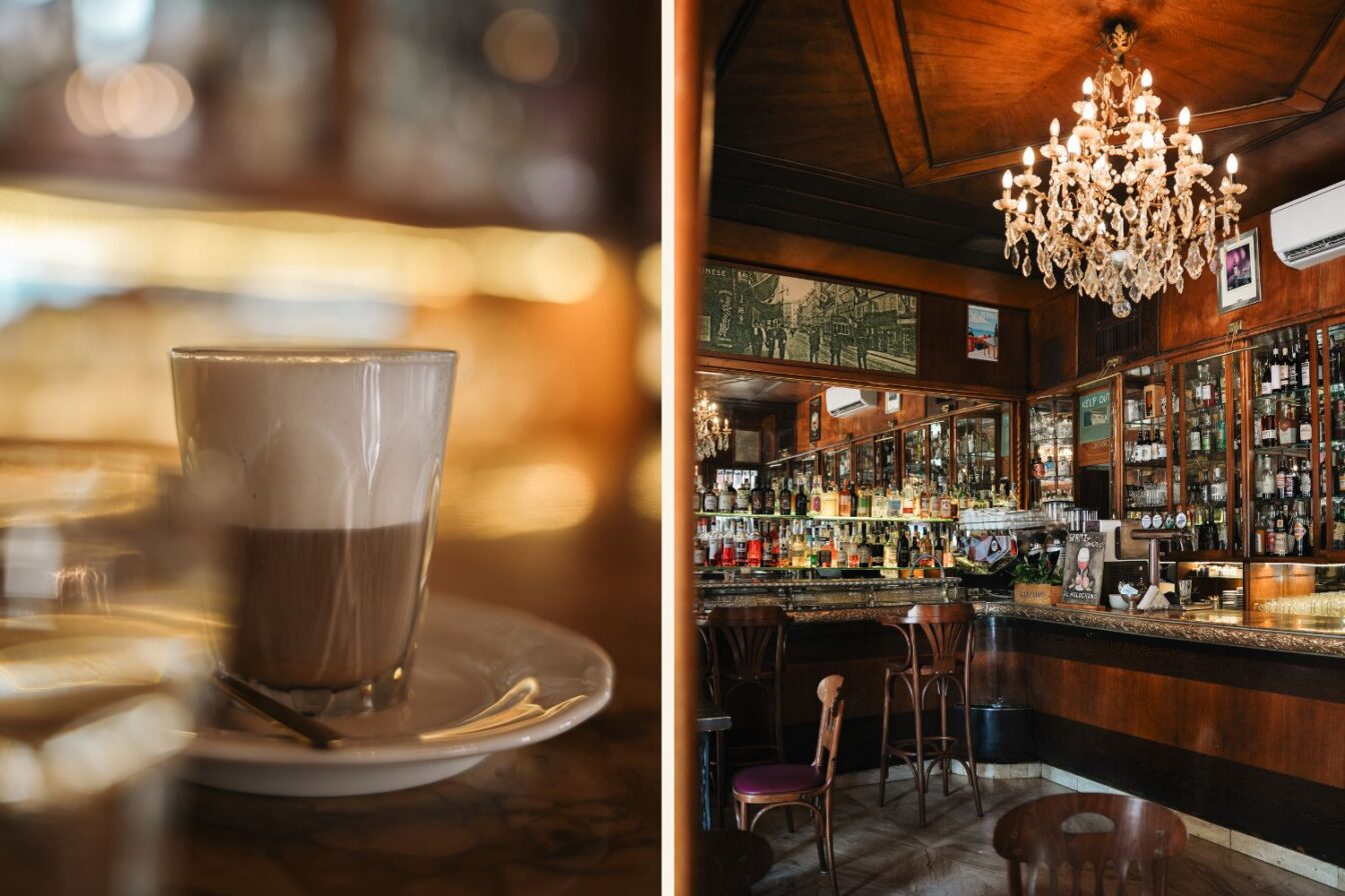 Im Café Antico Torinese in Triest trinkt man Capo in B an einer original Bar aus dem 19. Jahrhundert.