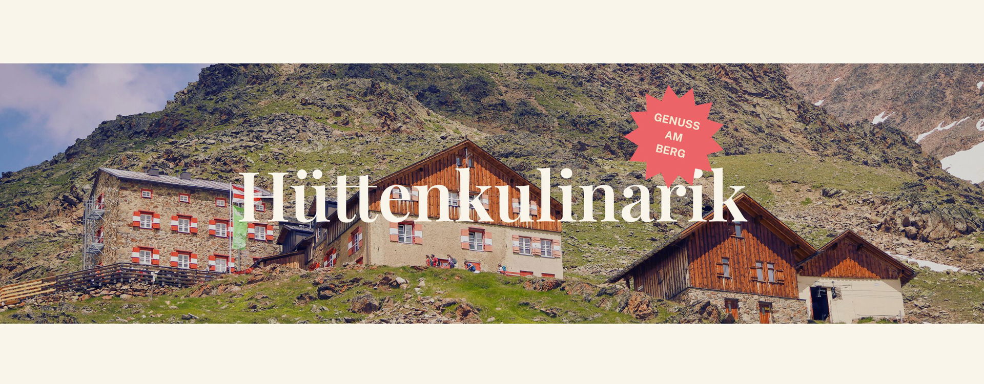 Bild von Hütten mit Schriftzug "Hüttenkulinarik"
