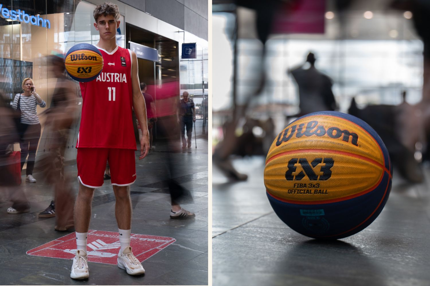 Basketballspieler in der ÖBB BahnhofCity Hauptbahnhof