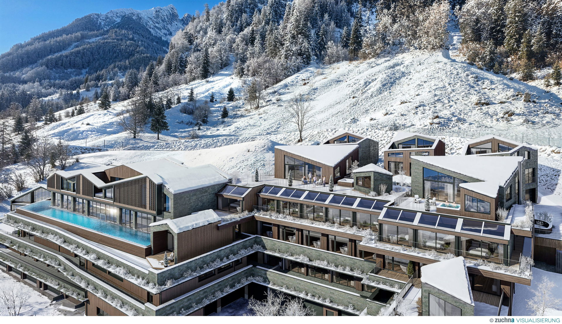 Visualisierung des neuen glockna Hotels in Salzburg.