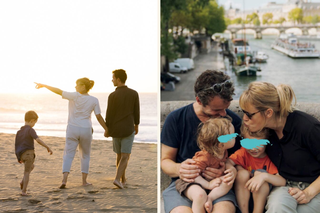 22places Gründer*innen Jenny und Basti mit ihren beiden Kindern auf Reisen in Fuerteventura und Paris