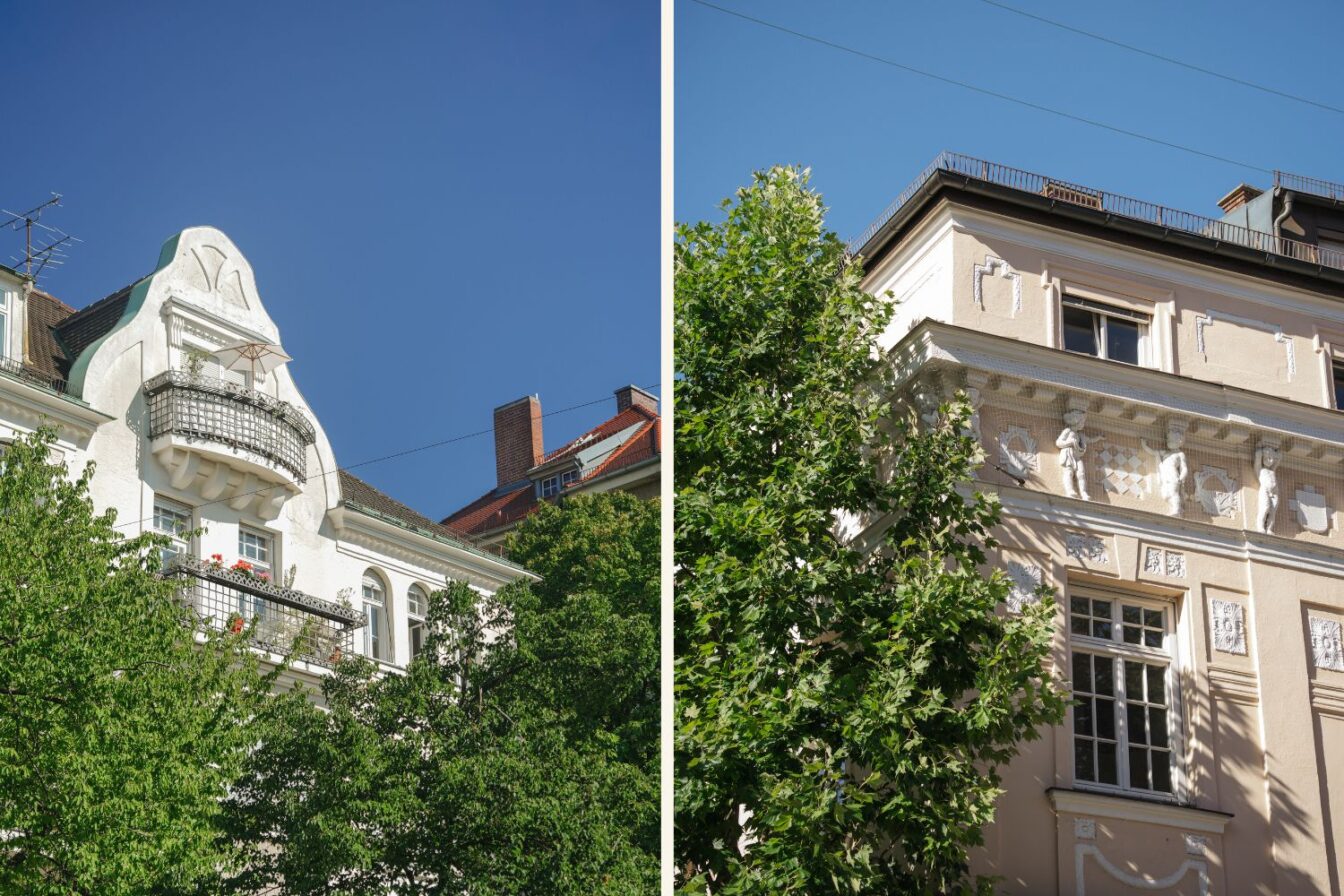 Schwabing in München ist bekannt für wunderschöne Altbauten und Häuser mit Jugendstil-Fassaden.