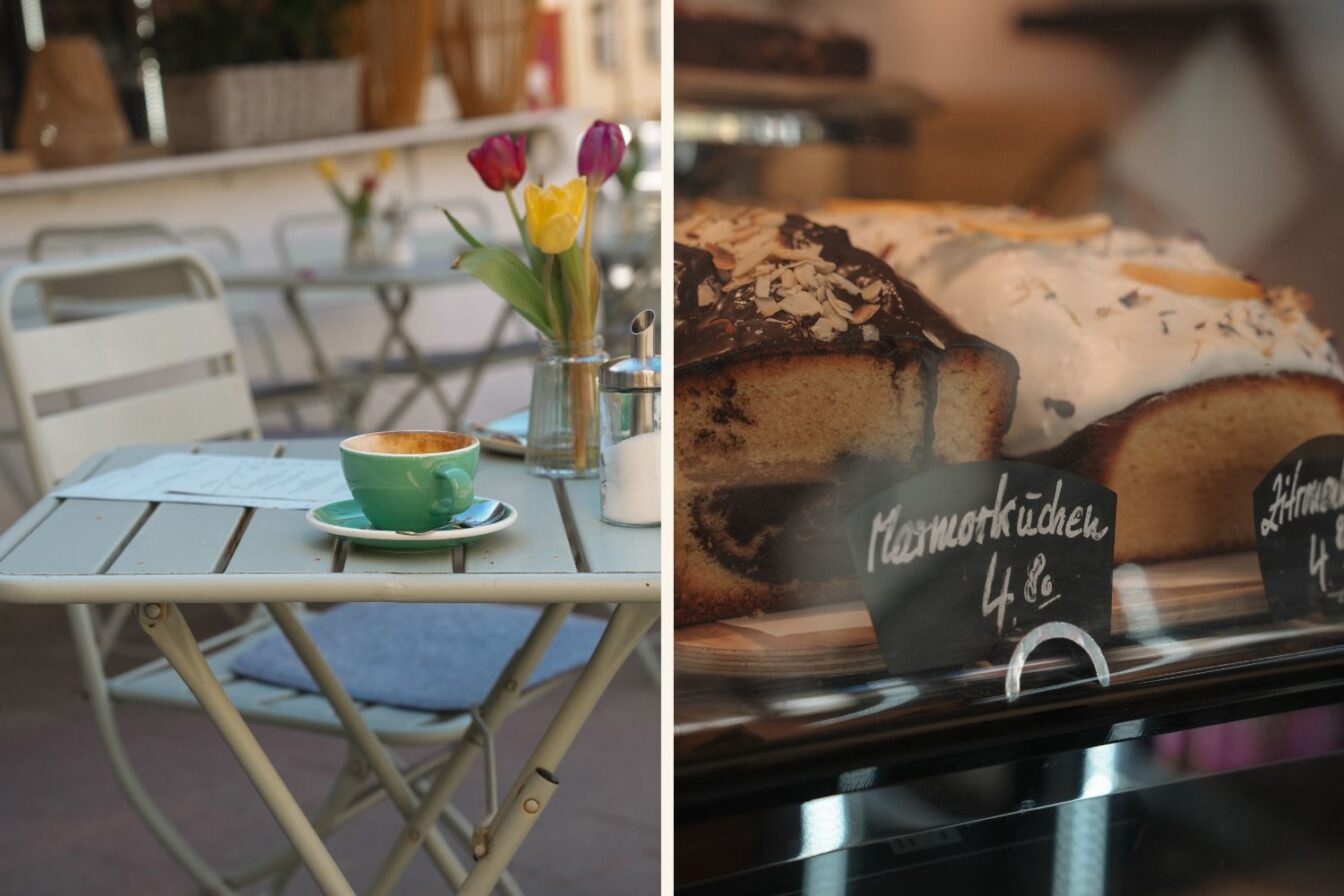 Im Fräulein Müller Kiosk in Schwabing in München gibt es Frühstück, Getränke und köstlichen Marmorkuchen.