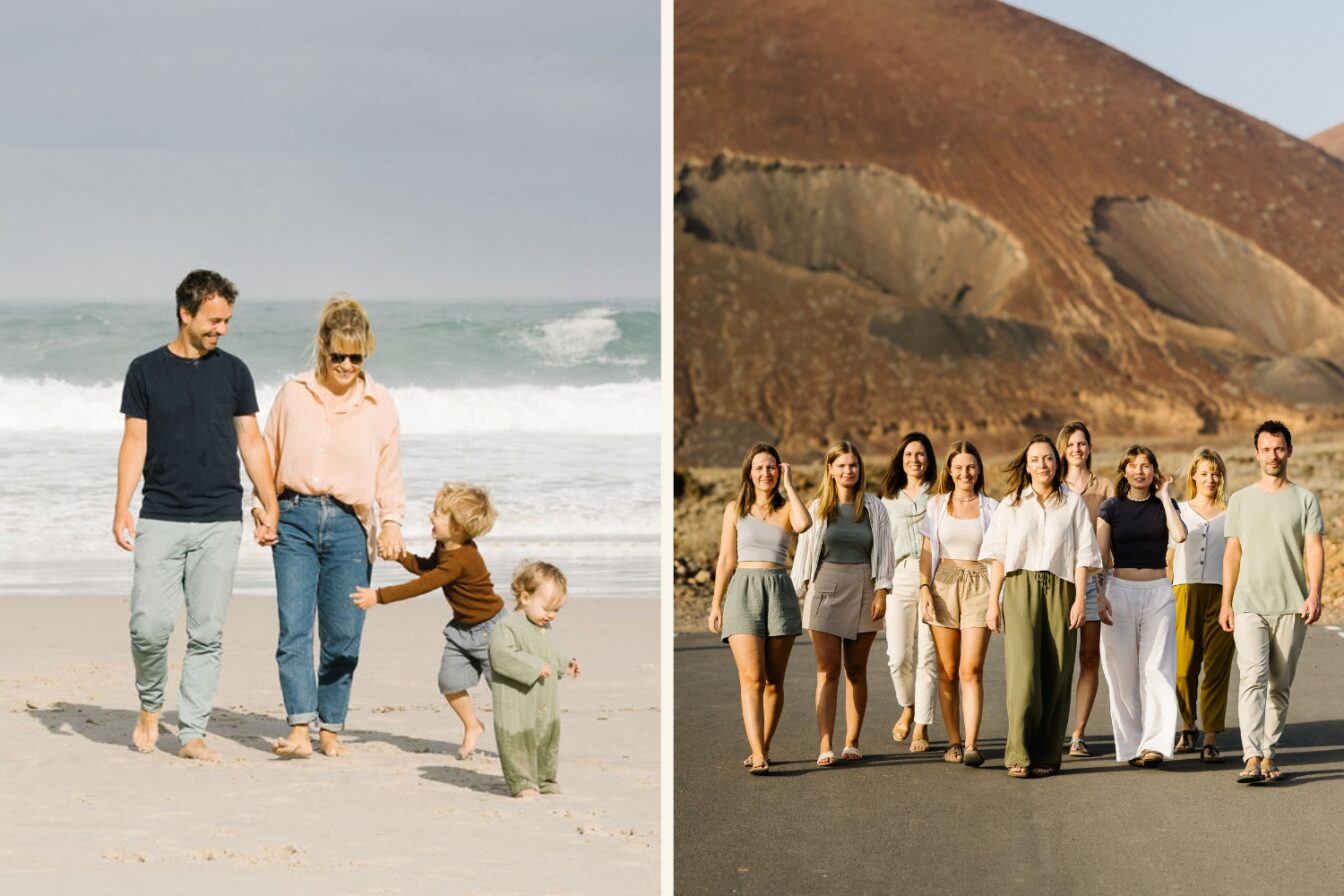 22places Gründer*innen Jenny & Basti mit ihren Kindern auf Reisen am Meer und das ganze 22places Team unterwegs
