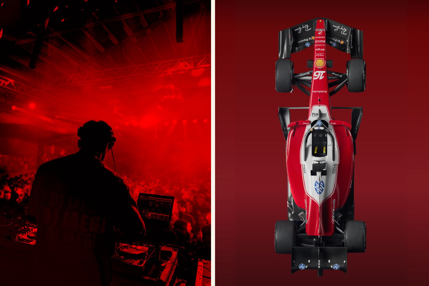Collage von Red Night Clubbing Bank Austria DJ & Ferrari