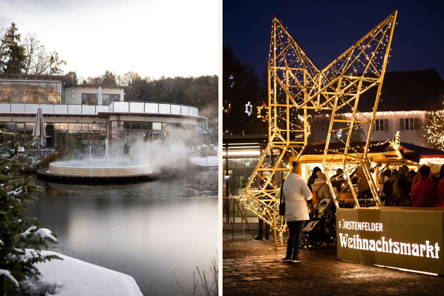Collage von Heilthermen Resort Bad Waltersdorf und Adventmarkt Fürstenfeld im Thermen- & Vulkanland