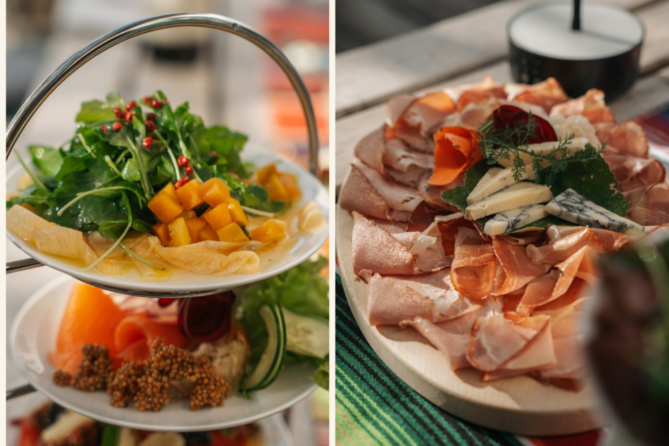 Im Weinhof Scharl in St. Anna am Aigen Steiermark gibt es feine Brettljause aber auch vegane Optionen mit Kürbiscarpaccio.