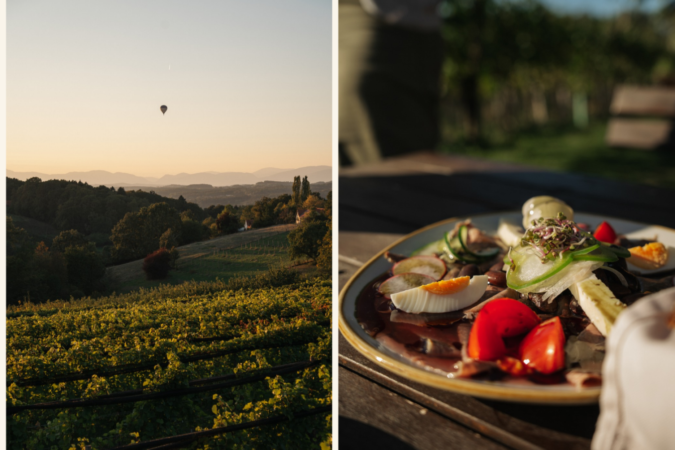 Im Buschenschank Brunner in Ilz gibt es saures Rindfleisch mit regionalem Kernöl und den schönsten Ausblick übers Vulkanland.