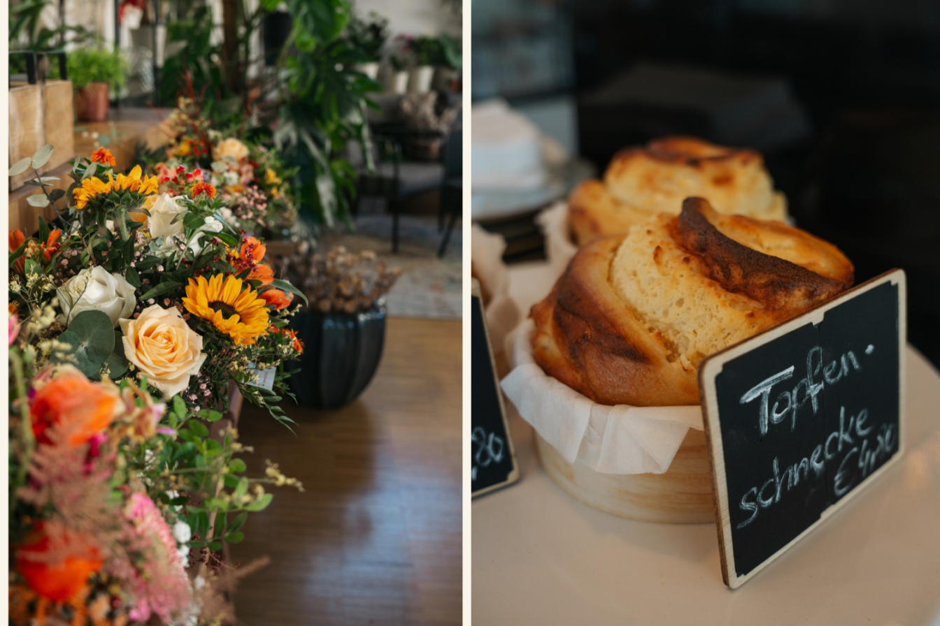 Im Flowers and Coffee in Markt Hartmannsdorf in der Steiermark gibt es guten Kaffee, Plundergebäck und Blumen.